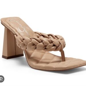 New Jessica Simpson Zaliye Braided Sandals Heels Tan Nude